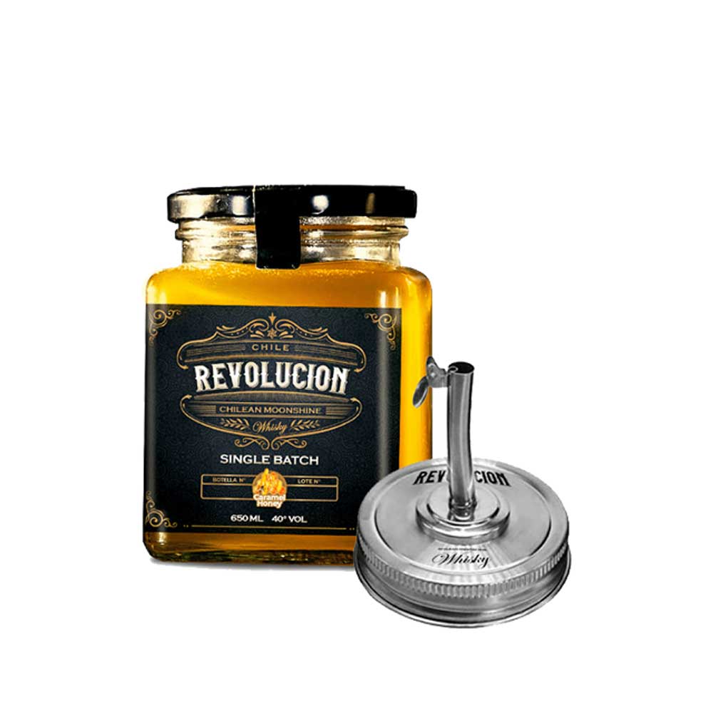 Whisky Revolución Chilean Moonshine Caramel Honey 650cc + Dosificador